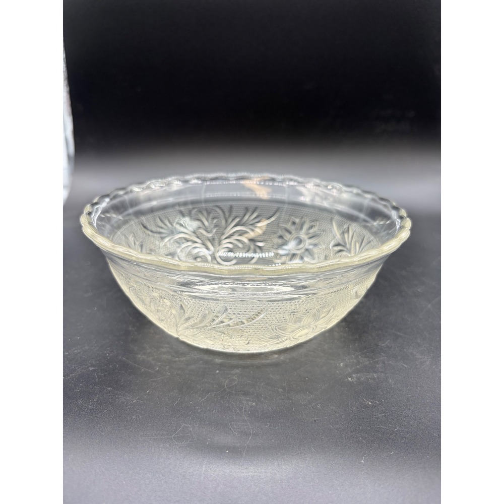 Vintage Anchor Hocking Glass Bowl Floral Pattern 6.5"